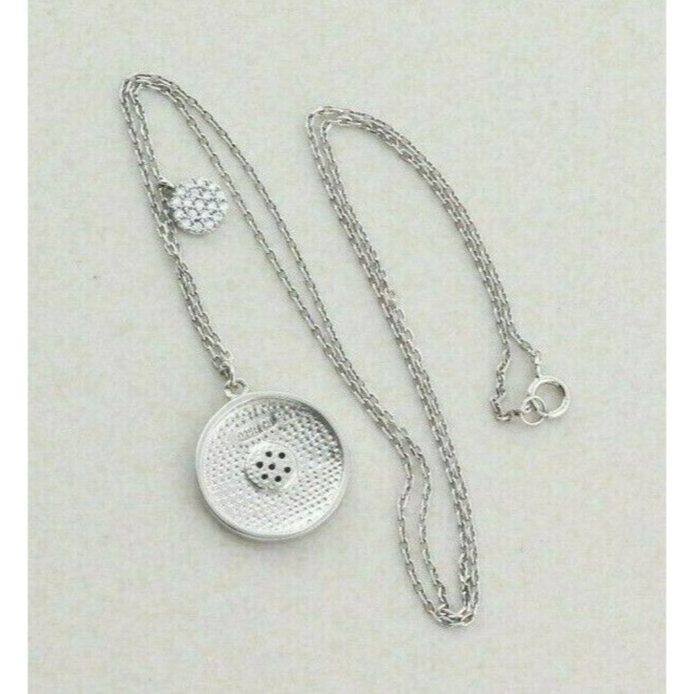 Sterling Silver Round Disk CZ Necklace 16 inch chain 1 mm wide - Picture 8 of 8